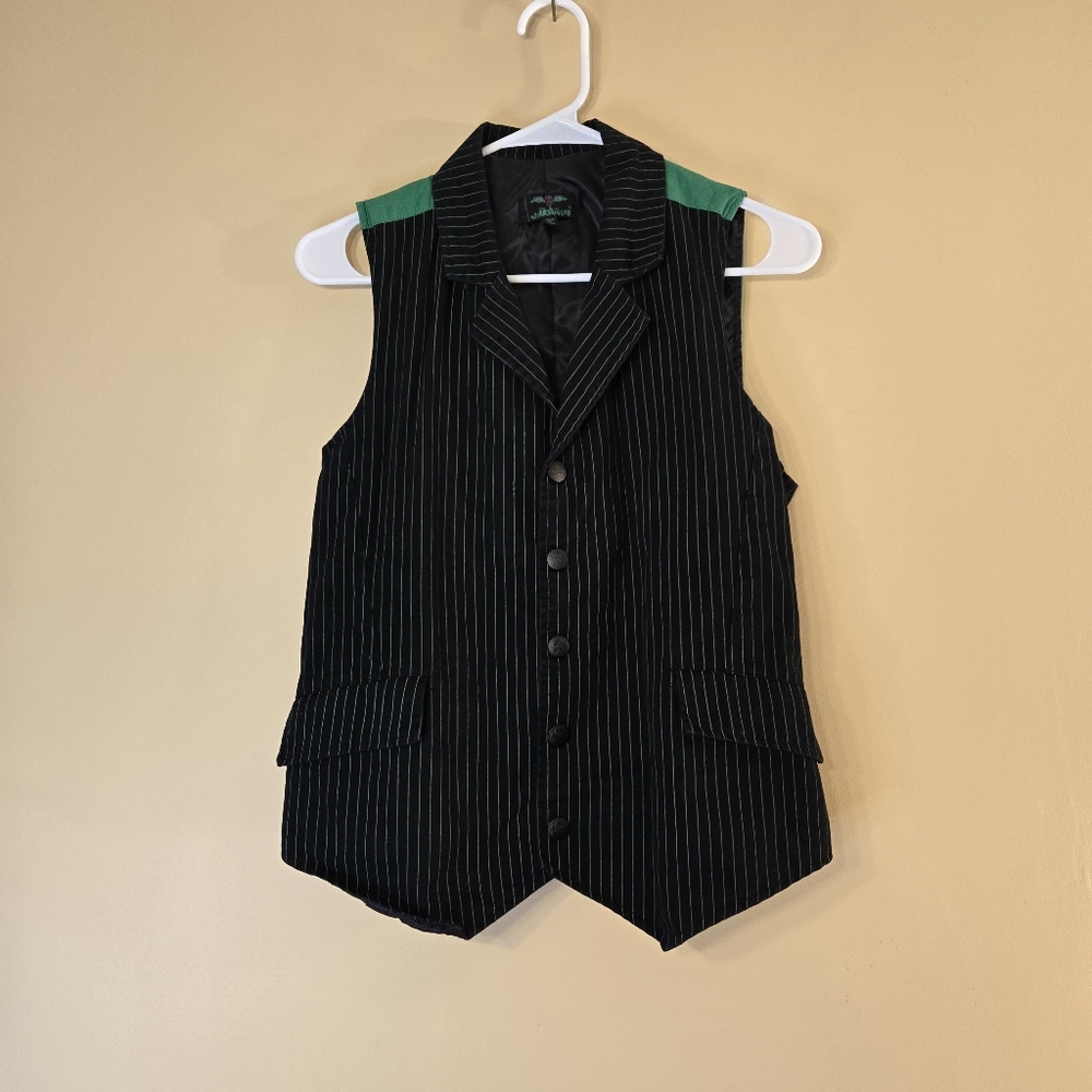 Tripp NYC Green & Black Vest XS Goth Gothcore Emo Grundge Pinstripe